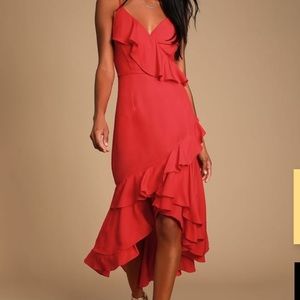 Lulu’s Day Dream Red Ruffled High-Low Dress